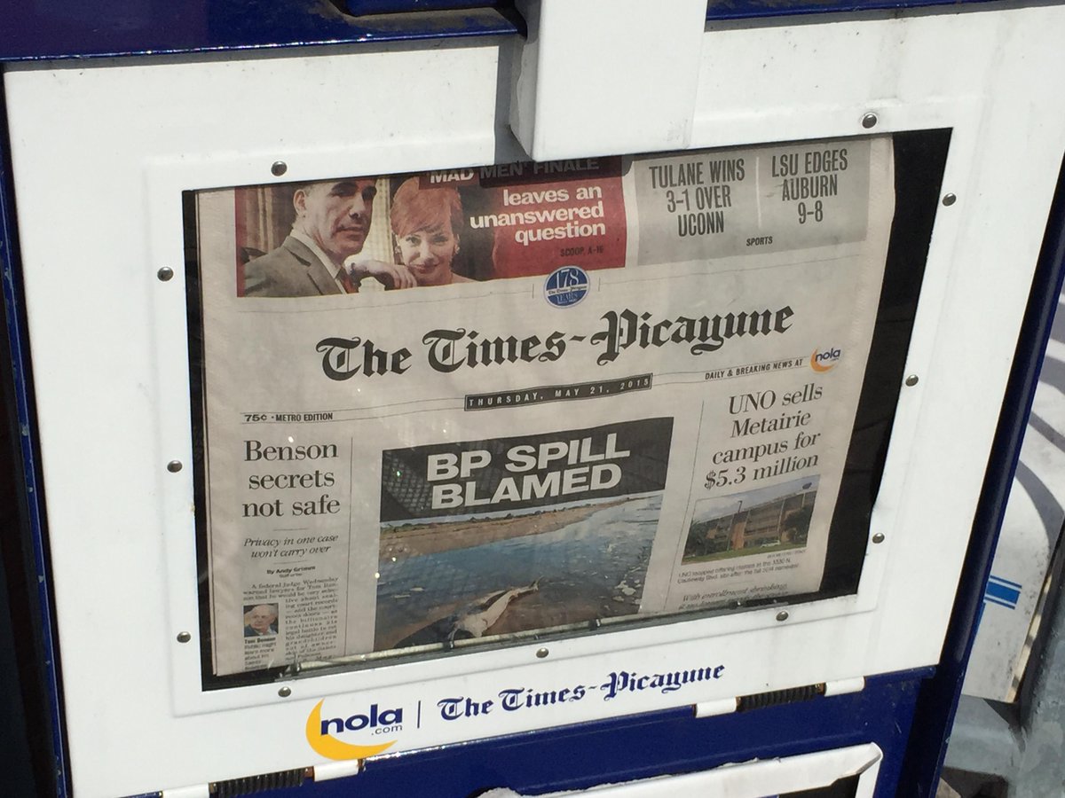 RestoreDelta's tweet photo. Today's front page of @NOLAnews: BP SPILL Blamed for dolphin deaths. http://t.co/Tv8cYaTPnl #MakeBPPay #MakeBPRestore http://t.co/UY6KWyKQ1G