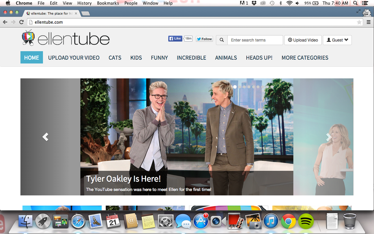 YoutubeUpdated's tweet photo. If you go to http://t.co/hjcFNbAIUR, @tyleroakley is the first thing you see on the homepage. #TylerOnEllen 
-R http://t.co/pMInNyU6eW