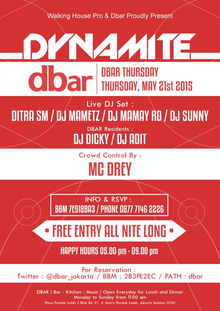 TONIGHT
Thursday, May 21st
DJ Ditra SM
DJ Mametz
DJ Mamay RD
DJ Sunny
MC Drey
BBM : 2B3FE2EC
Dicky : 0818931427