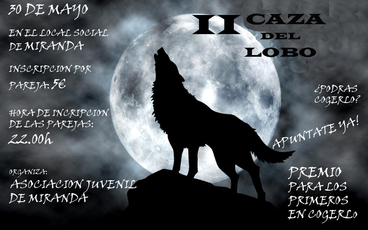MirandaJuvenil's tweet photo. ESTE SÁBADO 30 DE MAYO LLEGA A MIRANDA LA II CAZA DEL LOBO! Para mas información contacta con nosotros. http://t.co/DUqnmzh4td