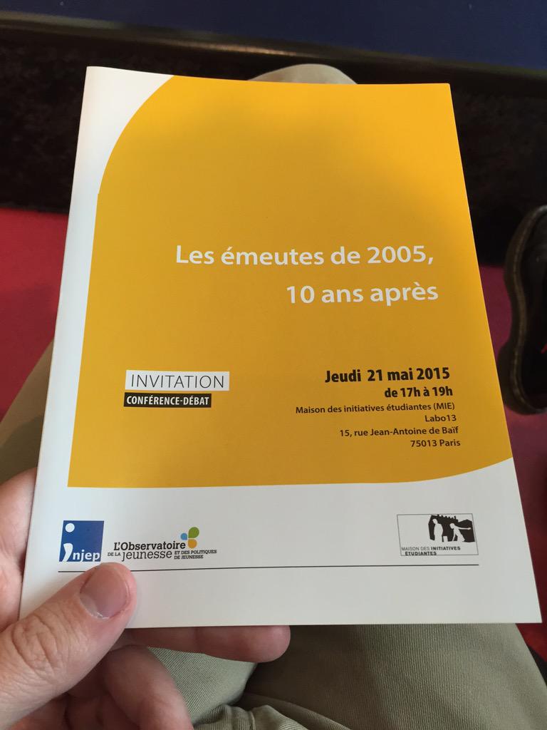 Injep's tweet photo. Notre #confINJEP va commencer : les émeutes de 2005, 10 ans après #emeutes2005 http://t.co/jdasRYqvKT