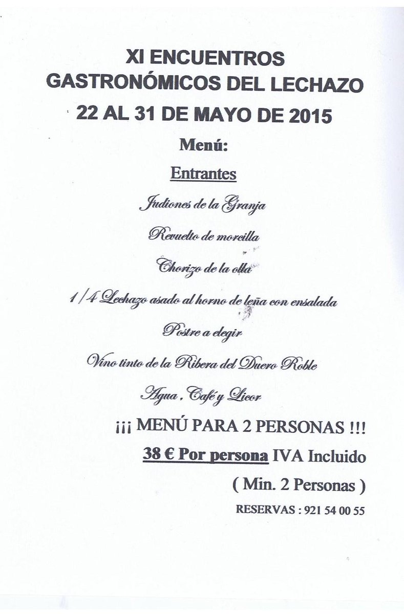 ElFigondeIsmael's tweet photo. SEÑORES CLIENTES, este es el menú para los XI ENCUENTROS GASTRONÓMICOS DEL LECHAZO ASADO DE CASTILLA Y LEÓN http://t.co/6oMi6oxzXo