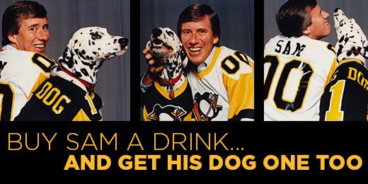 PenguinsPR's tweet photo. #TBT to the 1980s when Mike Lange did a photoshoot with 'Sam's Dog' #Pens http://t.co/0LKhJRcSxb