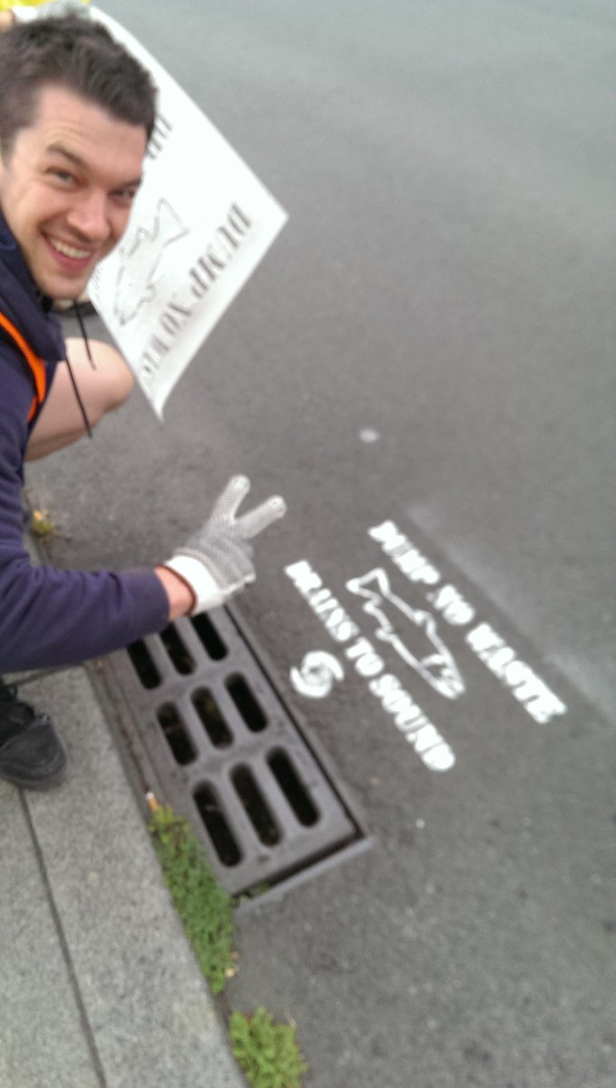 NorthLakeUnion's tweet photo. Wes led the way stenciling storm drains to raise public awareness of #pollution and #stormwater in #pugetsound. http://t.co/UYBNOxenMt