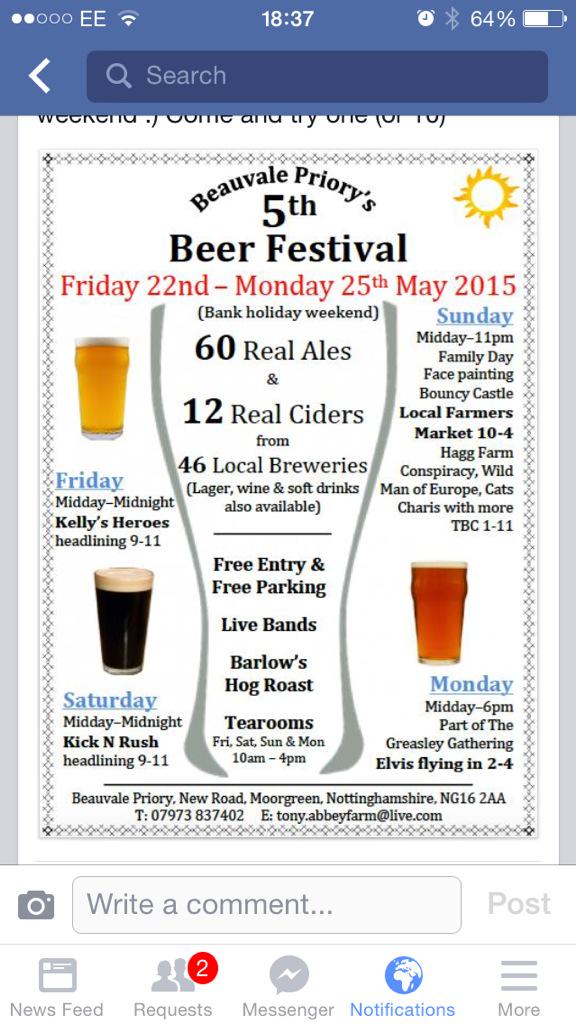 BeauvalePriory's tweet photo. @BeauvalePriory bank holiday weekend beer fest http://t.co/PkrdqU4MGC
