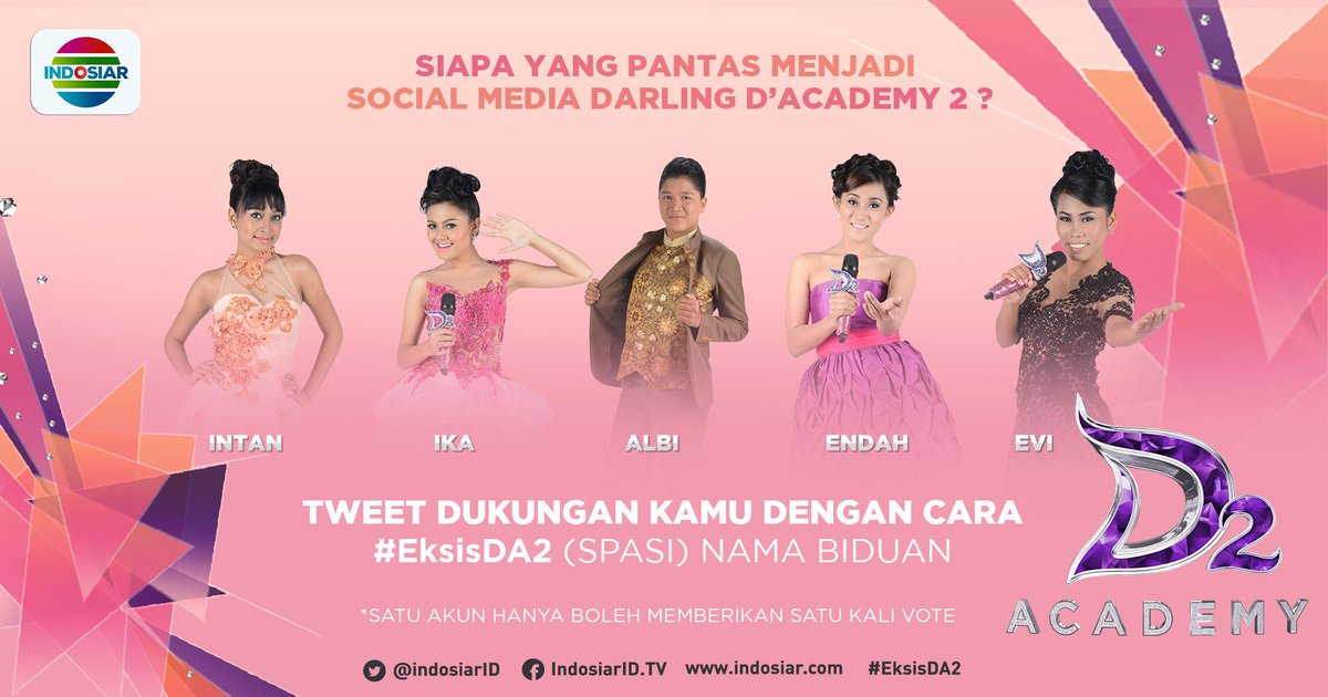 Vote #EksisDA2 sekarang! Dukung biduan
favorit kamu ya