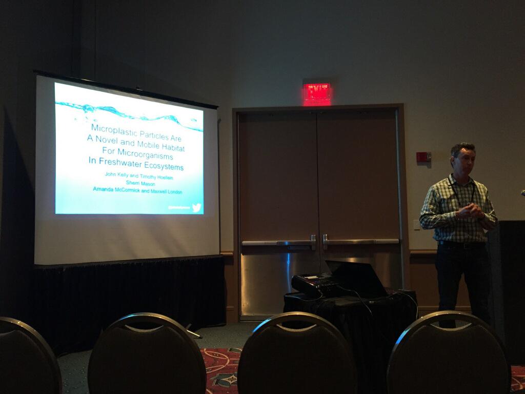 microecolab's tweet photo. John gave a presentation on microplastic as a novel and mobile microbial habitat within freshwaters at #2015SFS http://t.co/6bF0Jeq2iX