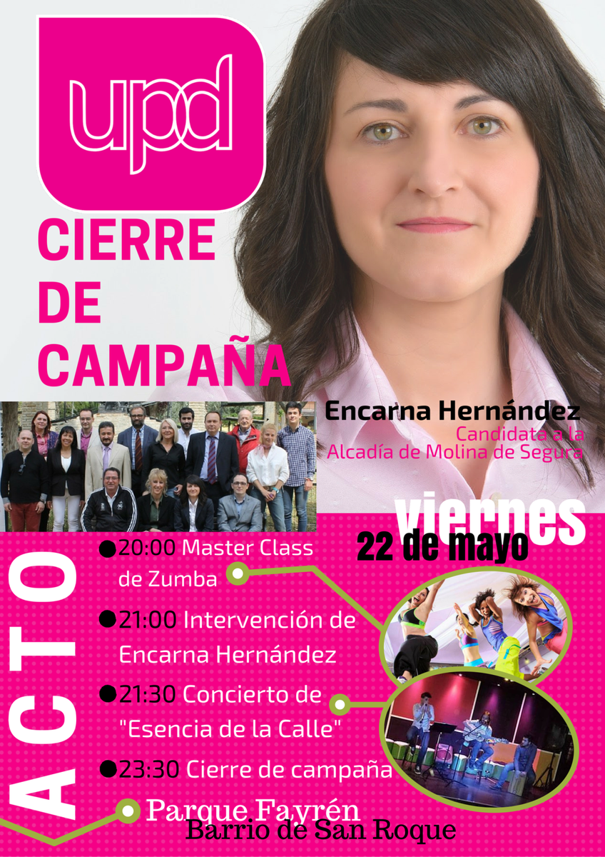 encarnahr's tweet photo. Acompáñanos mañana en nuestro cierre de campaña en Parque de Fayren. Con buena música ;) @UPyDMolinadeSeg http://t.co/lPkzVs4Cmj