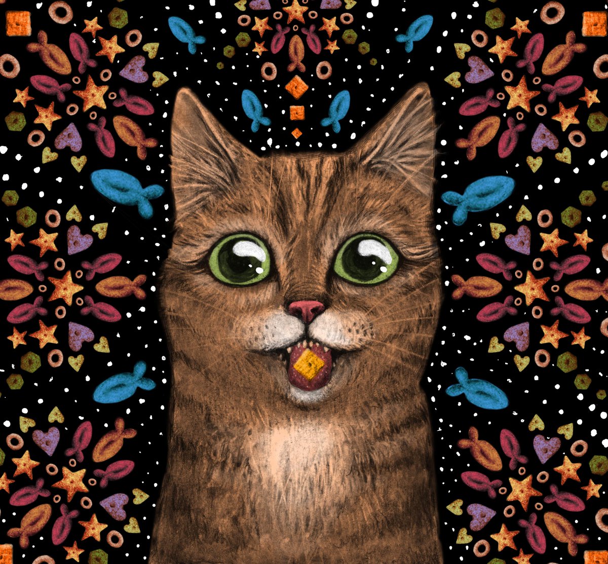 Dallas_Conte's tweet photo. This week's #Illustration Friday theme: #Pet. Pets love #TREATS 
#acid #funny #lsd #cat #catpicture #drawing http://t.co/MESJkpJcsA