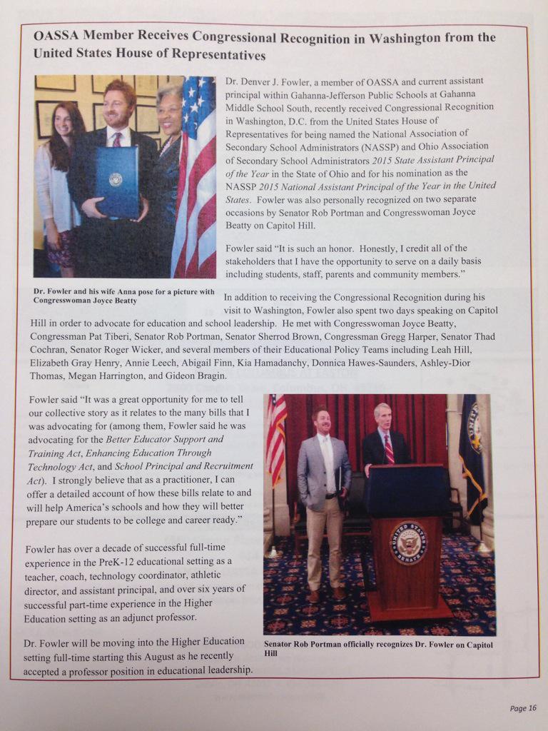 DenverJFowler's tweet photo. Honored to be recognized in the latest #OASSA e-Update. @OhioPrincipals @NASSP #NASSP #APOY15 http://t.co/DzhyakUV0s