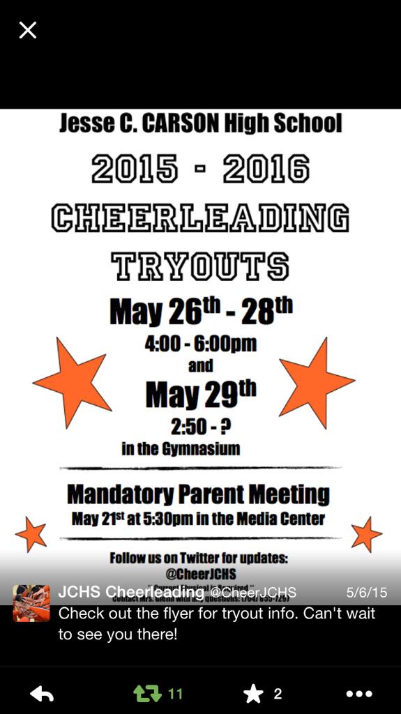 CheerJCHS's tweet photo. See you at the Parent Meeting tonight at 5:30! http://t.co/uZx3VRaVnR