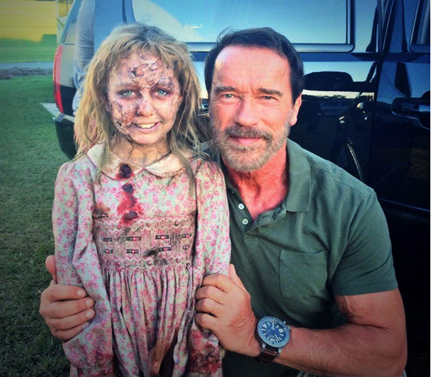MaggieMovie's tweet photo. #TBT to the set of #MaggieMovie with @Schwarzenegger &amp; a friend of the undead persuasion. http://t.co/rdF1VqUec7 http://t.co/nVBO1DpWas
