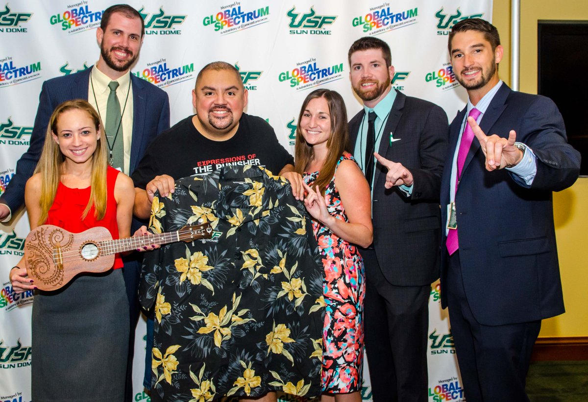 <a href="/GlobalSpectrum/">SpectraVenues</a> staff welcomes <a href="/fluffyguy/">G a b r i e l - I g l e s i a s</a> to @USF_SunDome w/ a custom USF Sun Dome Hawaiian shirt. #GabrielIglesias