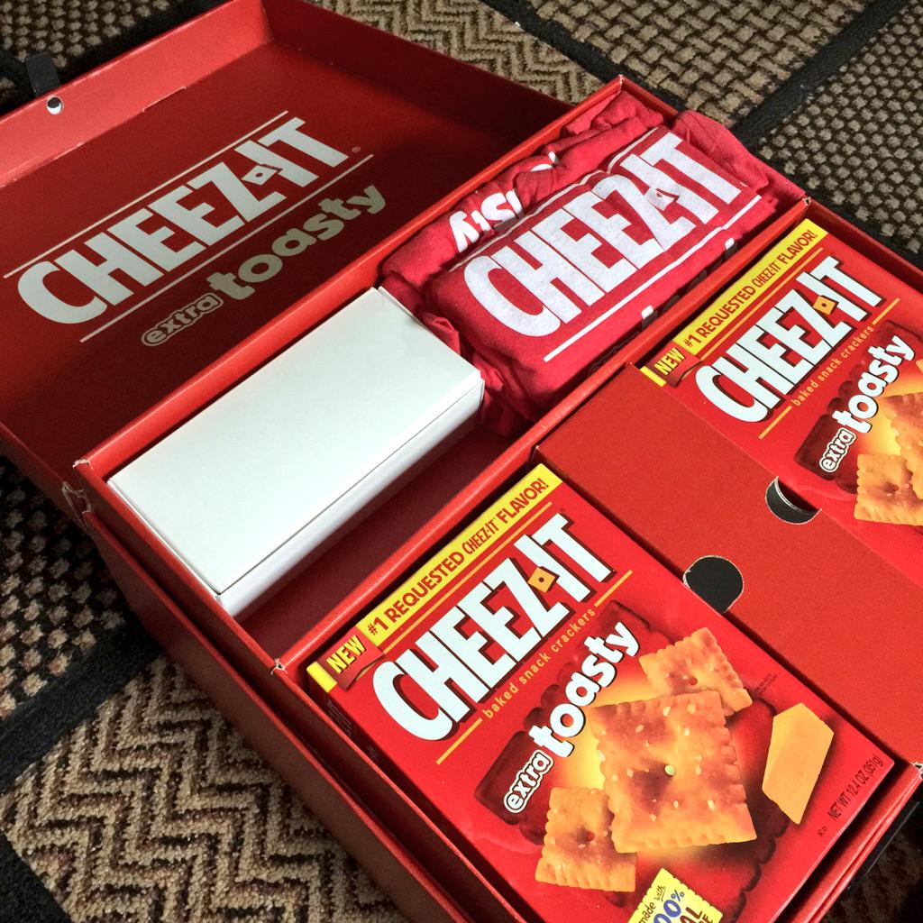 Seantaneous's tweet photo. when @cheezit sends you Christmas in a box in May. http://t.co/BW02ifqyDL