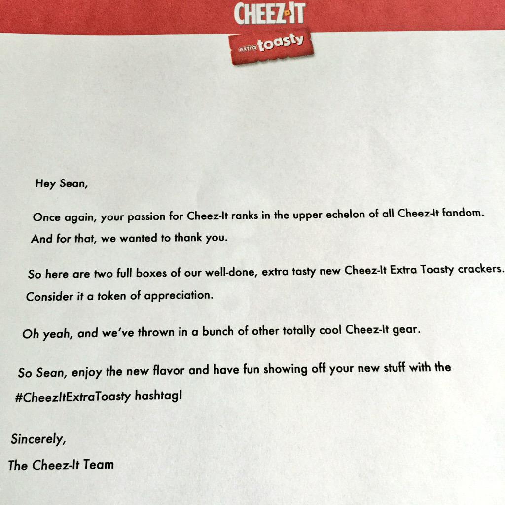Seantaneous's tweet photo. when @cheezit sends you Christmas in a box in May. http://t.co/BW02ifqyDL