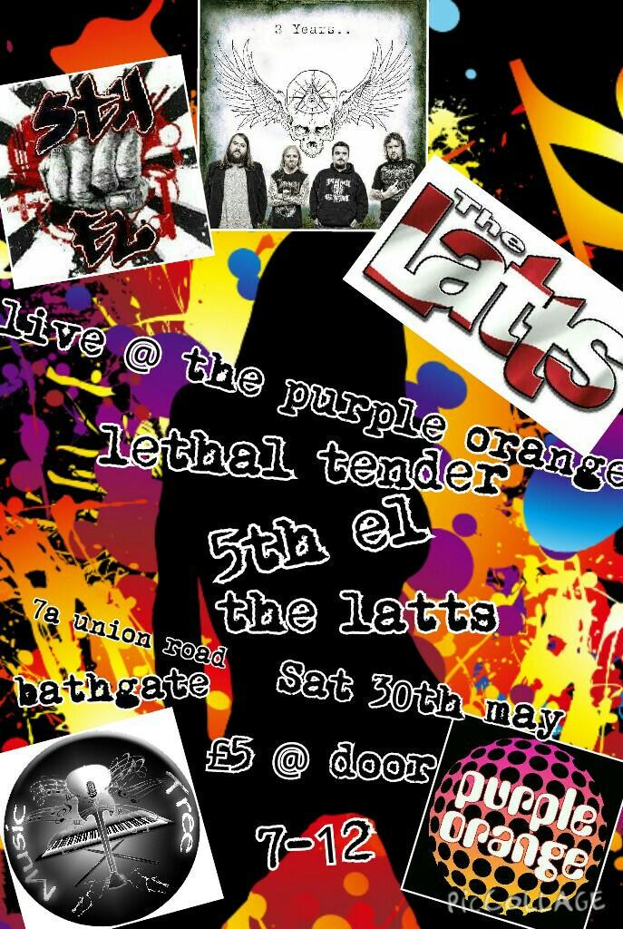 bathgatemusic1's tweet photo. Who's up for some@lethal tender the 5th el and the latts. 30th May at the purple orange. http://t.co/E1dd7sPURb