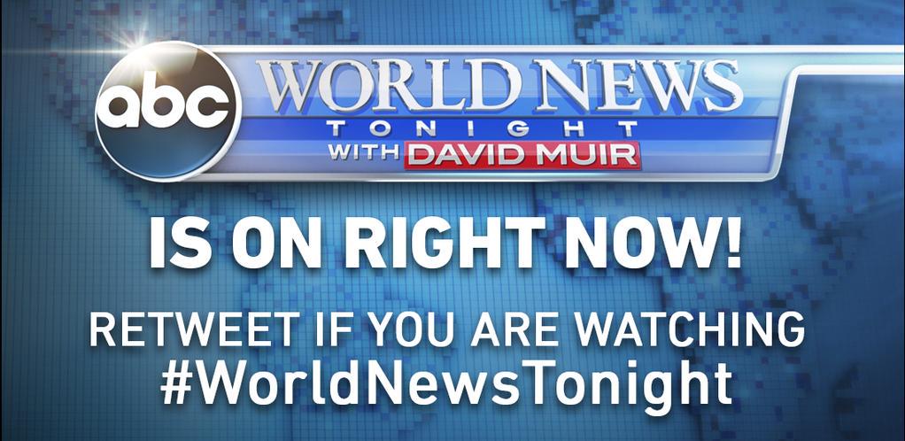 ABCWorldNews's tweet photo. #WorldNewsTonight starts NOW on the East Coast! http://t.co/52Fm1DWG57