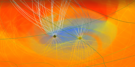 sciam's tweet photo. When supermassive black holes collide, the fabric of space and time gets wrinkled: http://t.co/7mWr9Jpg2U #video http://t.co/P55n7cz1ny