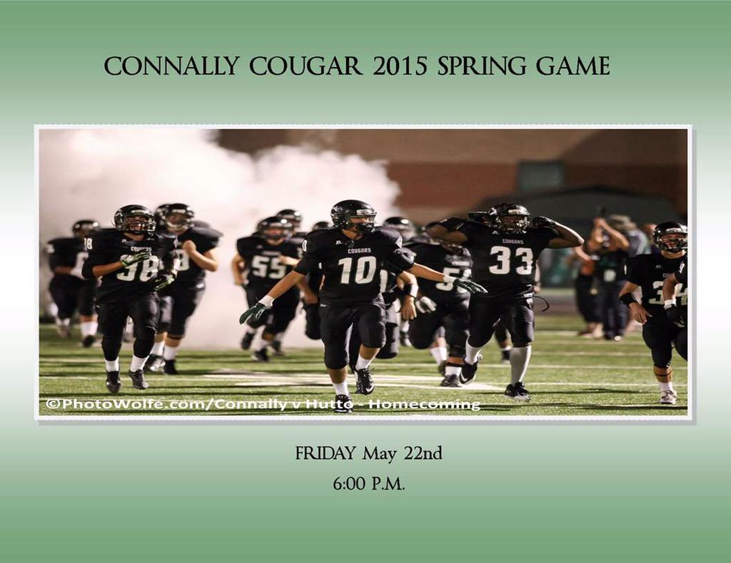 JasonKCecil's tweet photo. Come out to get your free first look at the 15 Cougs. 6:00 pm, spring game ! #OneConnally http://t.co/4TxJi1PbZg