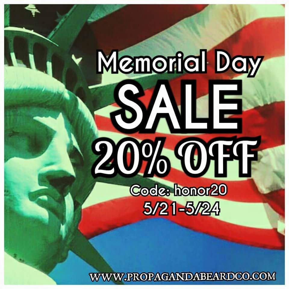 PropagandaBeard's tweet photo. Memorial day weekend sale! 20% off your order with code "honor20" now through 5-24. http://t.co/rL5tdG1ZJT http://t.co/cXEQZBRt7N