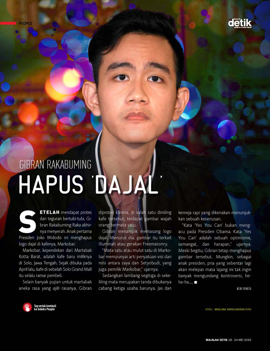 detikcom's tweet photo. Gibran Rakabuming hindari kontoversi http://t.co/Jt6IDkPKkN | @majalah_detik http://t.co/FW9tsxqjVh