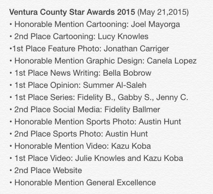 The Foothill Dragon Press's specific Ventura County Star awards.