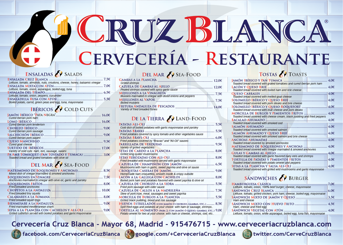 #Carta #Cervecería #CruzBlanca #Madrid. 
Como llegar: goo.gl/maps/iriVR