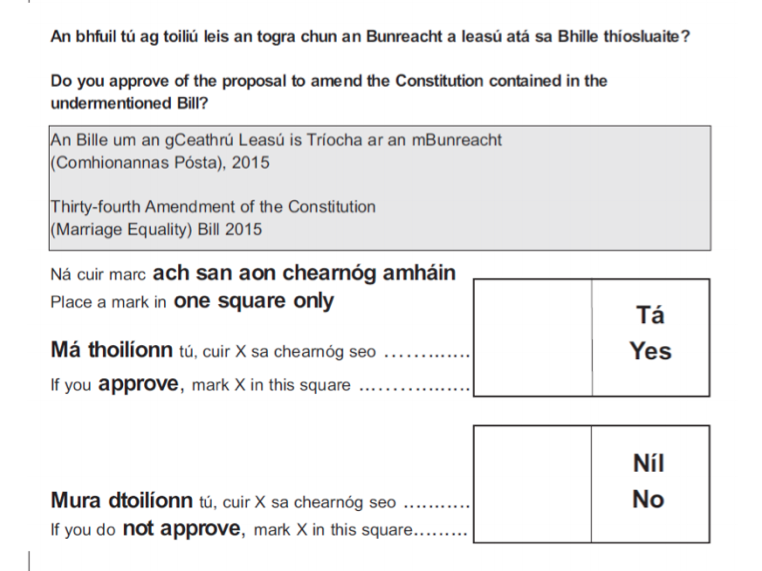 goldenshots's tweet photo. Here's your @YesEquality2015 ballot paper today. White for the wedding, green for the park! No scribbles just an X! http://t.co/qwuDAOq5BS