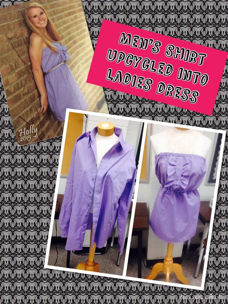 Mrswebbths's tweet photo. Way to go Holly! Upcycled men's dress shirt transformed into a cute dress! #futurefashiondesigner @Hollysterrx3  💃🏼 http://t.co/AzcJ8kKrBV