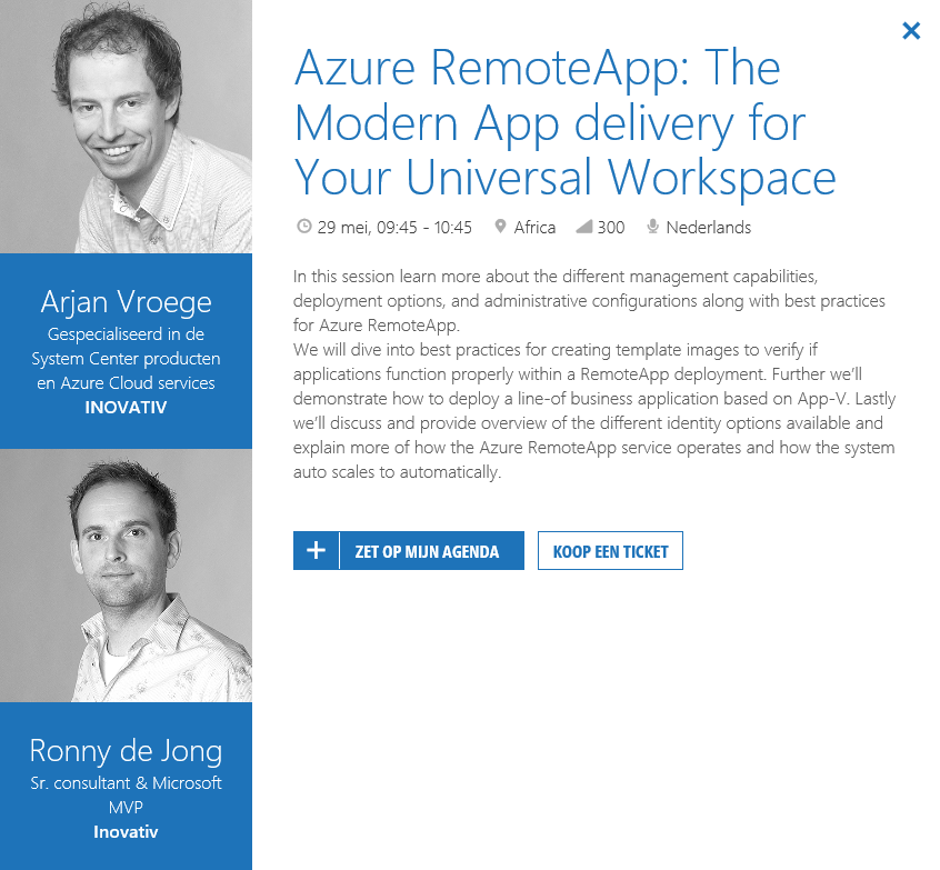 ArjanVroege's tweet photo. Join us next week @ #TechDays2015.#Azure #RemoteApp it is! :) cc @ronnydejong http://t.co/6hWYlUQrNQ
