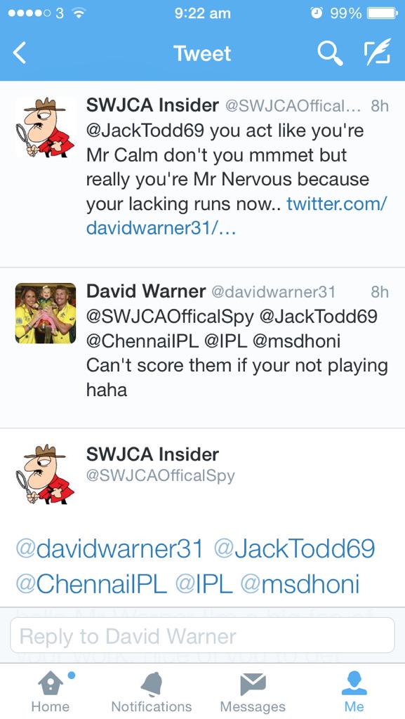 SWJCAOfficalSpy's tweet photo. David Warner knows the score @davidwarner31 #Lad http://t.co/WfH0EliqXR