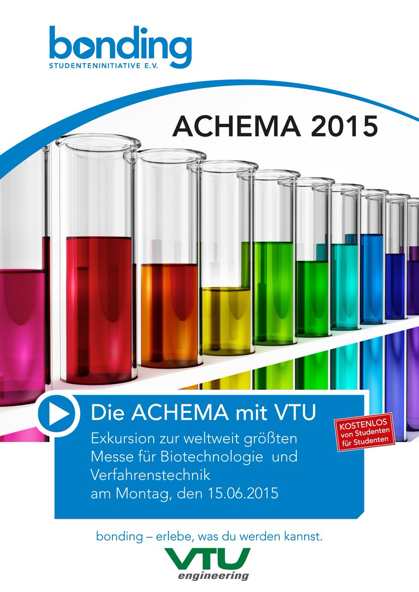 Du interessierst dich für Biotechnologie/Verfahrenstechnik?
Komm mit uns zur #achema
Anmeldung bonding-ka.de/anmeldung