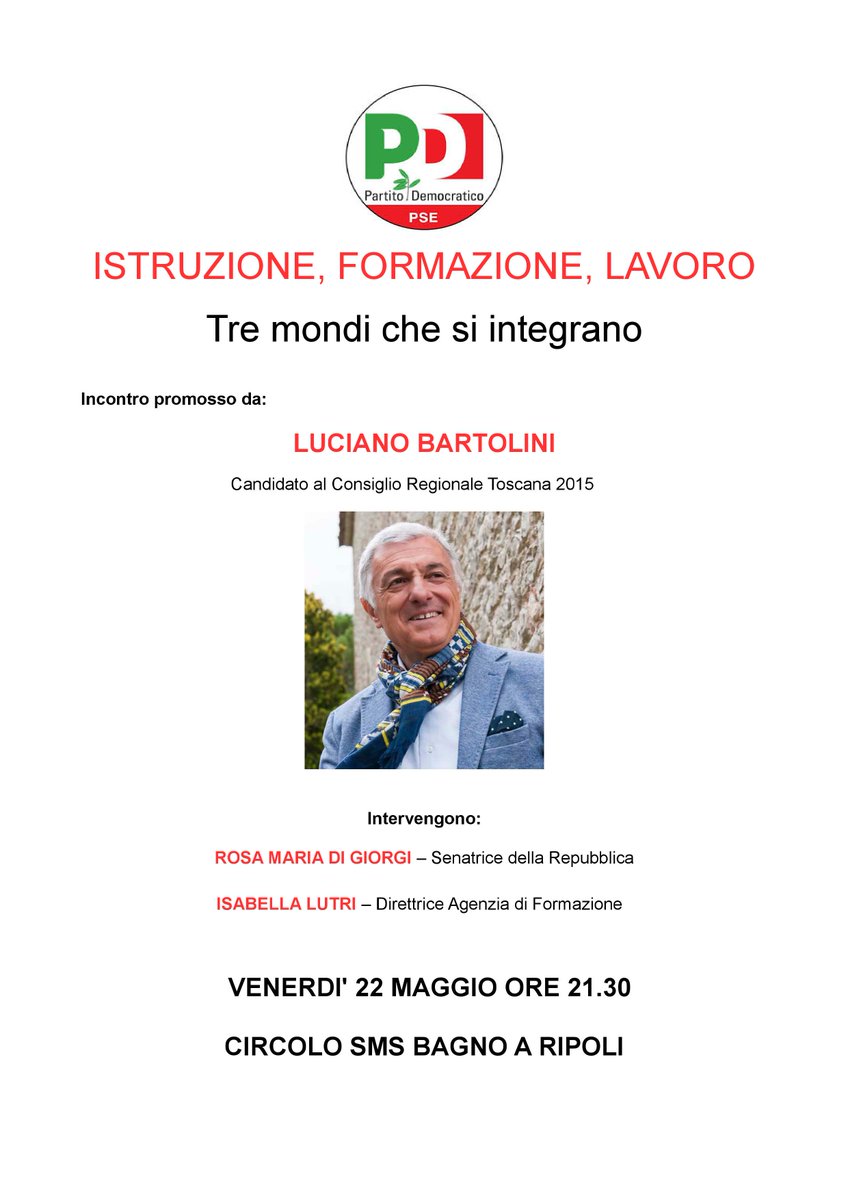 #ISTRUZIONE #FORMAZIONE #LAVORO, tre mondi da integrare. Alle 21:30 all'SMS di Bagno A Ripoli con <a href="/RosaMDiGiorgi/">Rosa Maria Di Giorgi</a>