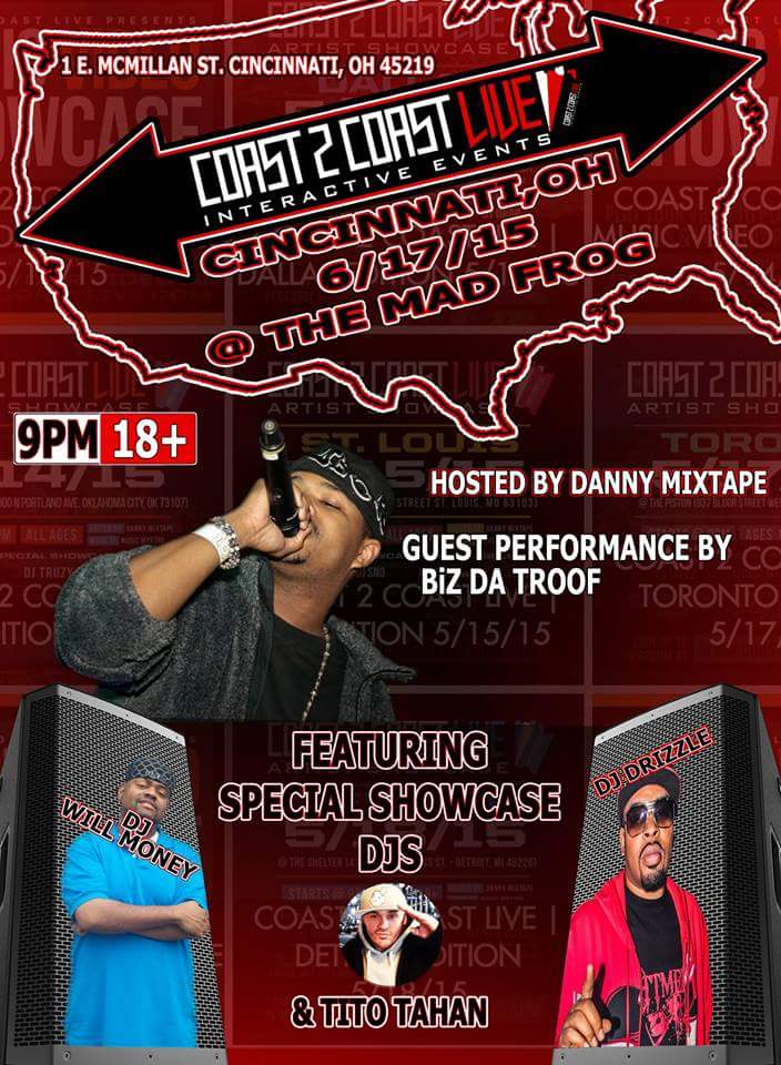 BiZDaTroof's tweet photo. #C2CLive!! in Cincinnati @ MadFrog 6/17/15 w/@djdrizzle @IamDJWILLMONEY @TitoTahan & Guest Performer @BiZDaTroof http://t.co/S471IQPEHY