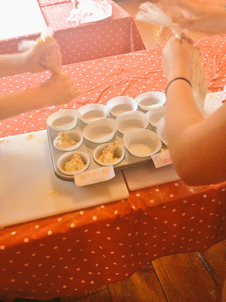 farmwisedevon's tweet photo. We are 'pooping' as Fun Kitchen puts it, muffin mix into the trays! #devoncountyshow #farmwisedevon @FunKitchenDevon http://t.co/lAEkuXpmQd