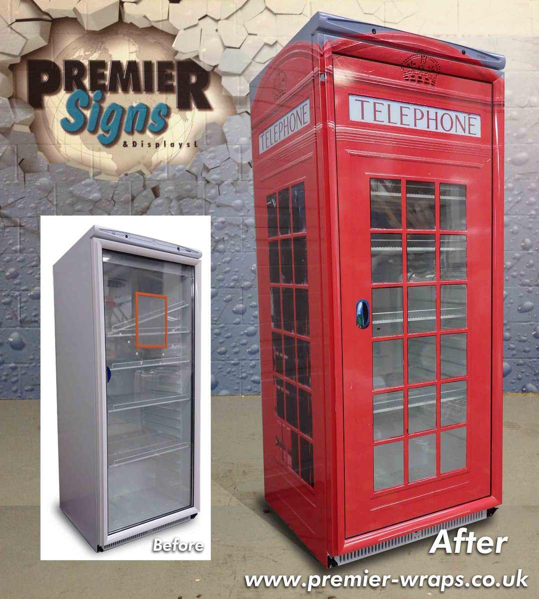 PremierSignsLtd's tweet photo. Our printed wrap to transform to a Fridge into a Red Telephone Box #fridgewrap #premiersigns #phoneboxwrap #vinylwrap http://t.co/ntWTXh0W1j