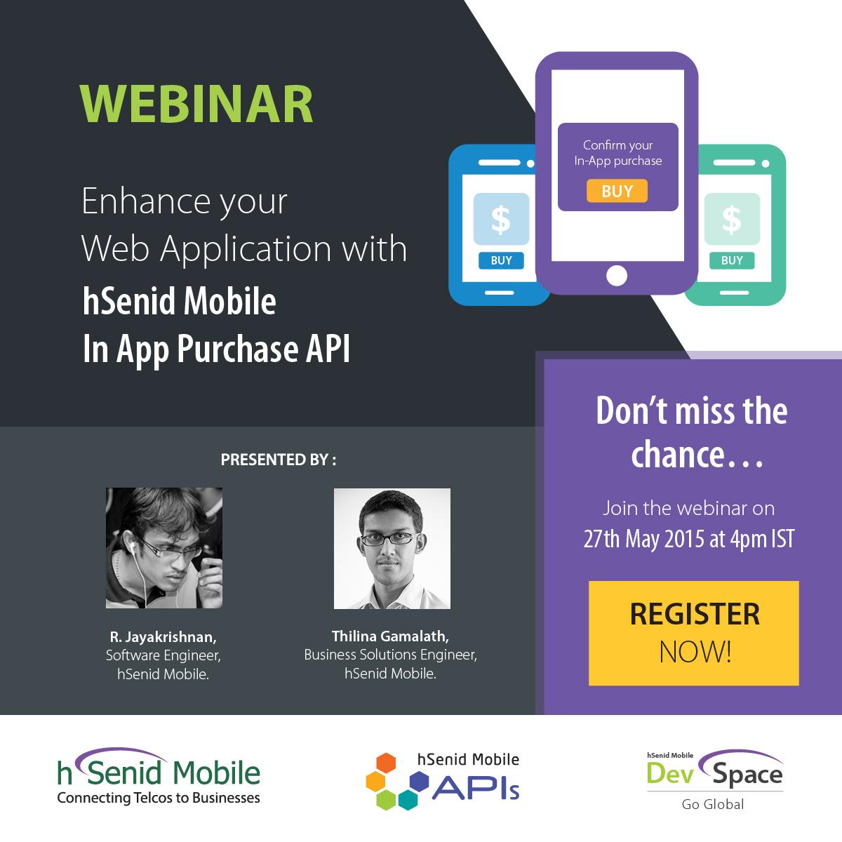 hSenidMobile's tweet photo. Register for #Webinar on #InAppPurchasing for Web to refine the purchasing power! http://t.co/WOzfhBmFcY @TADHack http://t.co/MDoCDumCaa