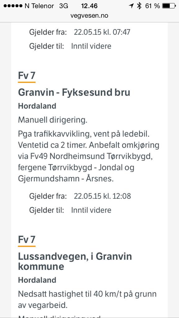 Full stopp i Granvin, kombinert med jordras på Voss! Når er jeg i Bergen <a href="/Presserom/">Statens vegvesen</a>