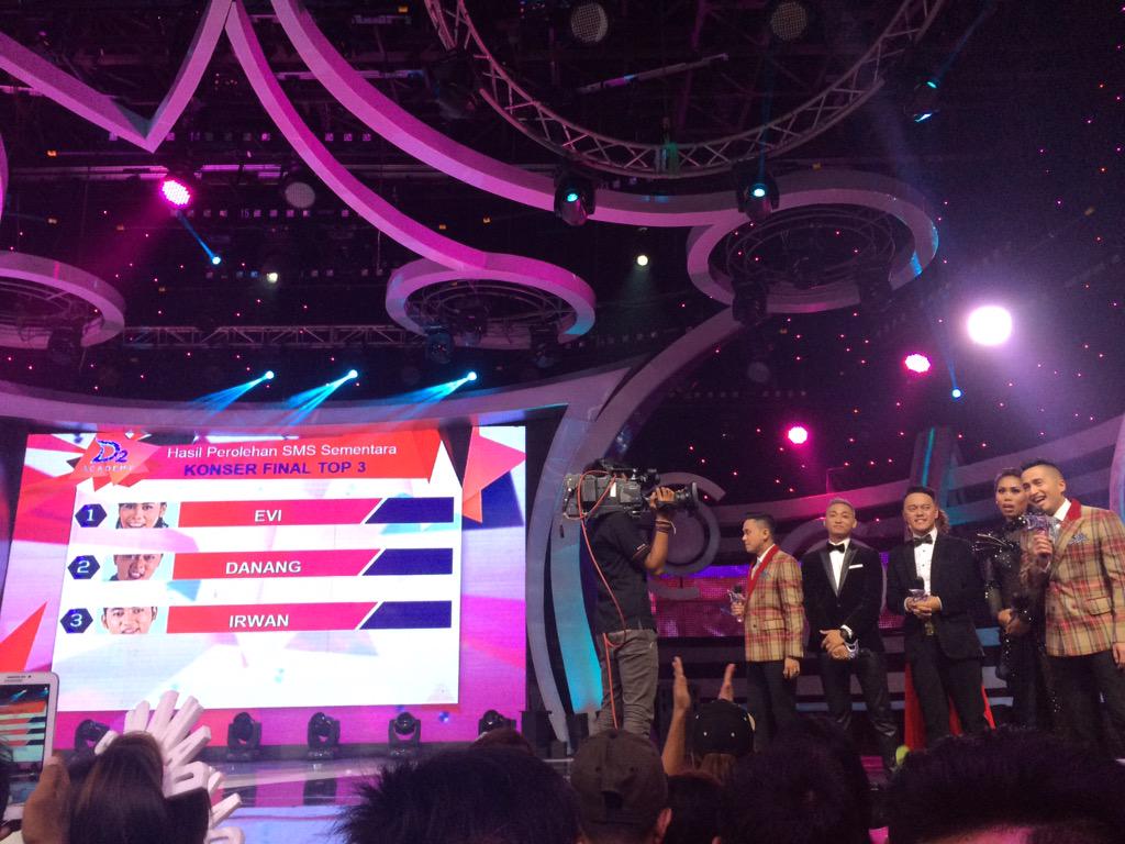 Indosiar's tweet photo. Ini dia perolehan sms sementara #DAcademy2, ayo dukung terus @DA2_Irwan @DA2_Evi @DA2_Danang http://t.co/uUMJOJcDxU
