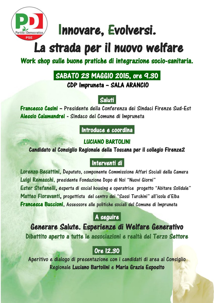 Dibattito su INNOVARE, EVOLVERSI. LA STRADA PER IL NUOVO WELFARE con <a href="/lorebecattini/">Lorenzo Becattini</a>. Domani, ore 9:30, CdP Impruneta