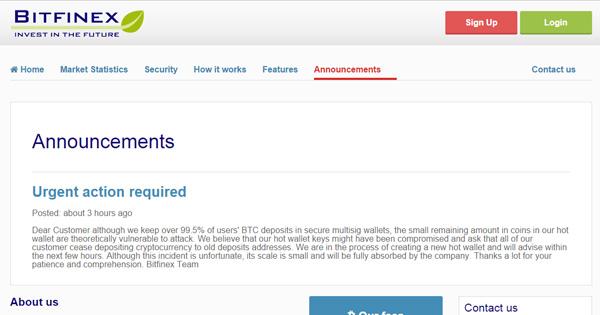 GuideBitcoins's tweet image. .@Bitfinex a été hacké, le hot wallet aurait été corrompu &amp;gt; 0.5% du stock a disparu goo.gl/Zr4xoF #Bitcoin