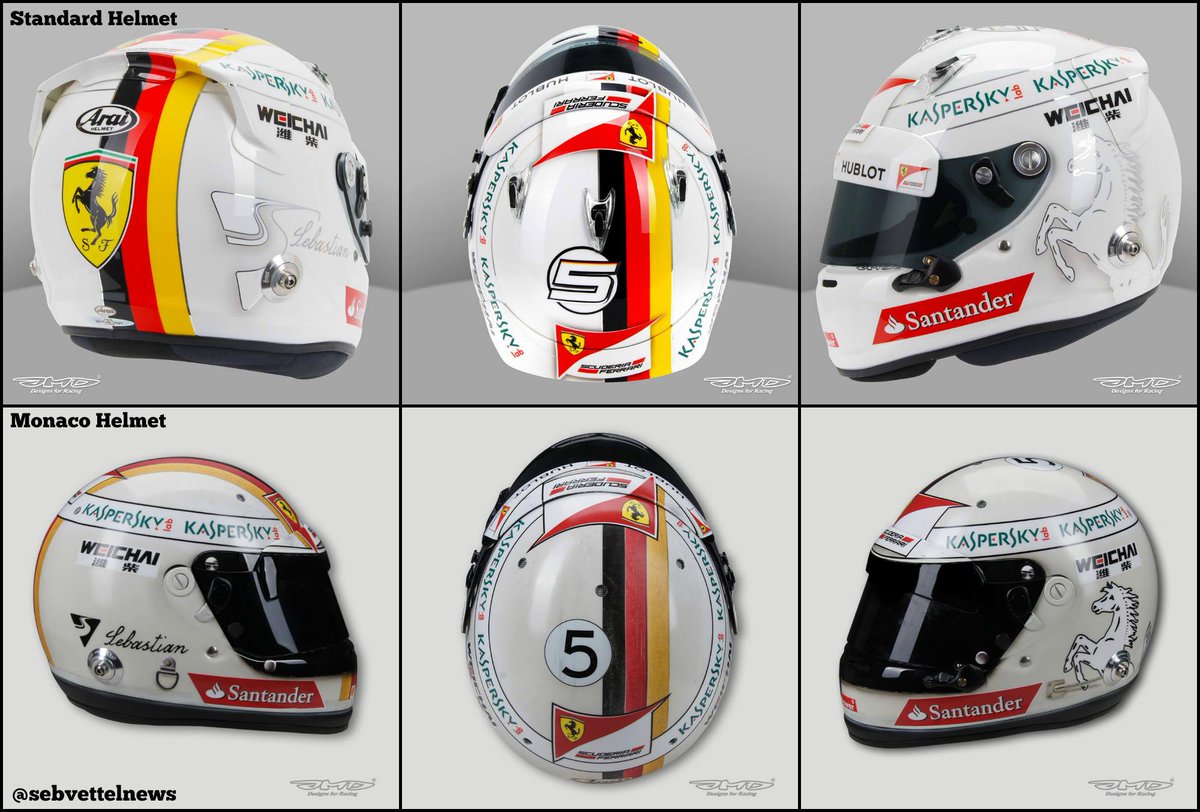 Comparison: Sebastian Vettel's Standard Ferrari Helmet vs Monaco Helme...