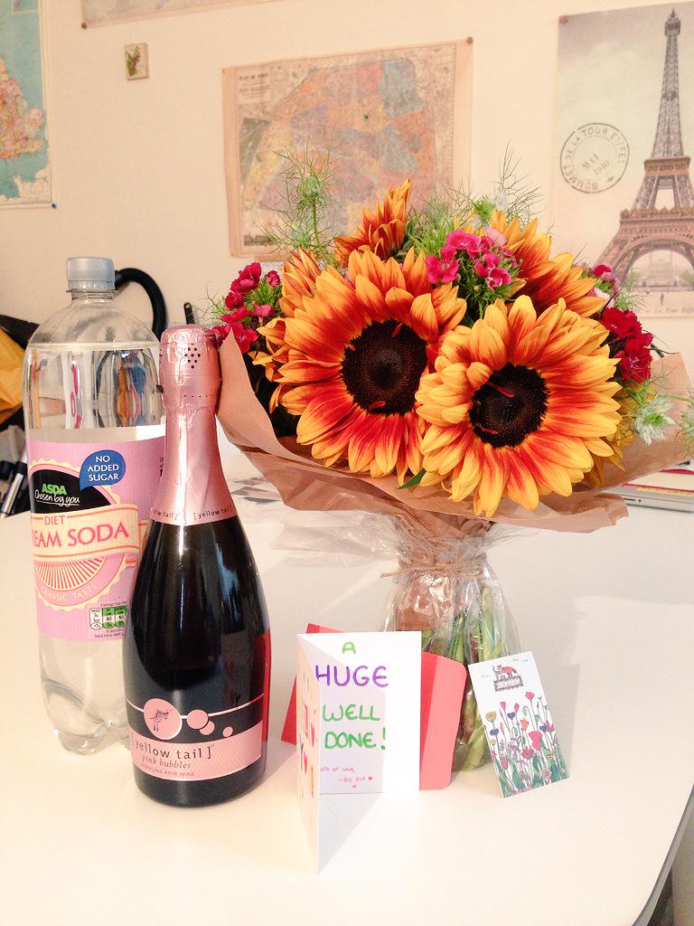 tiffanylily93's tweet photo. Woke up to gorgeous @FoxandCatFlower flowers from @oddbydefault & pink bubbly from my 'rents! #uniover #pseudofreedom http://t.co/3N0Fdqx9L6