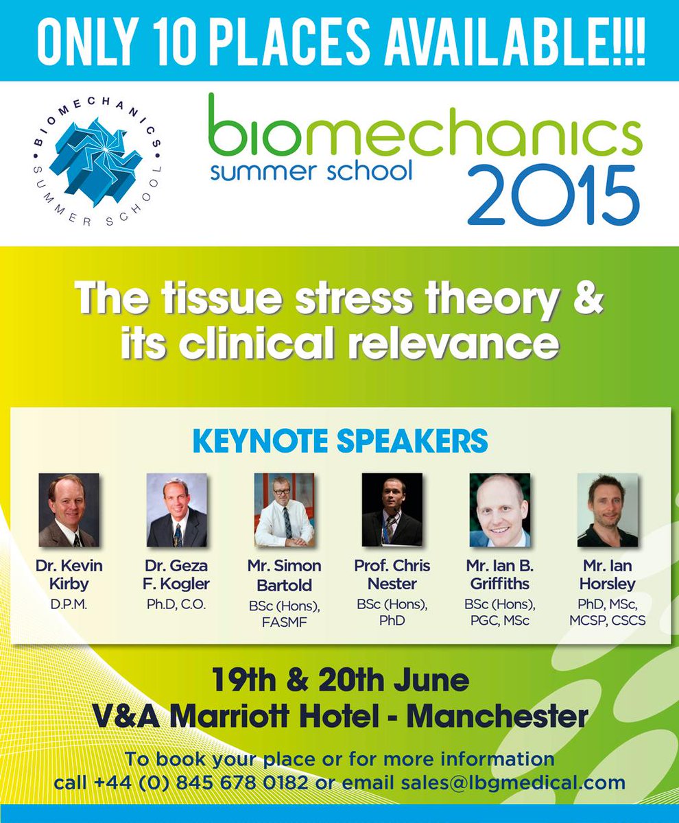 LBG_Medical's tweet photo. ONLY 10 PLACES LEFT! Make sure you don't miss out on this year's Biomechanics Summer School:http://t.co/4uVHENJOxF http://t.co/sd7g9goHZA