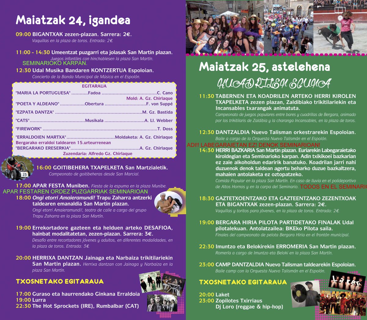 BergarakoUdala's tweet photo. Euriagatik aldaketak egitarauean zehaztuta...erreparatu letra larriz idatzitakoari #pentekostejaixak @xaxauBergara http://t.co/MeTqCmDgiV
