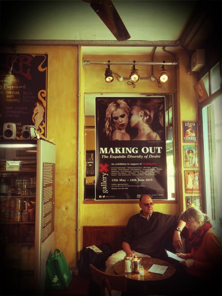 AgroFi's tweet photo. 'Making Out' exhibition posters appearing around Dublin! Yay for @galleryxdublin #GalleryX #YesEquality #BiteOfLife http://t.co/9swGEgUsav