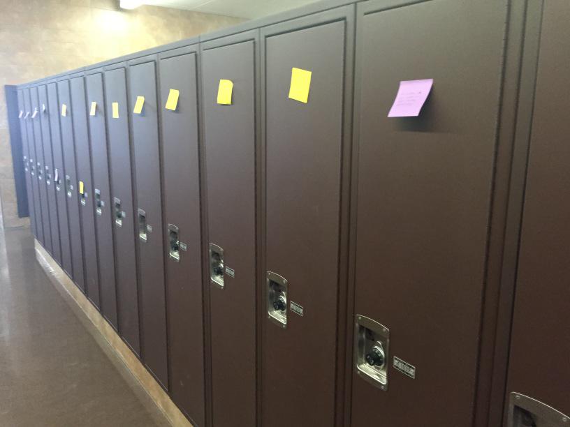 TCMcG01's tweet image. @Chan_Interact 
@ChanInteract 
Positive Post-It Notes covering the lockers at Chan HS!