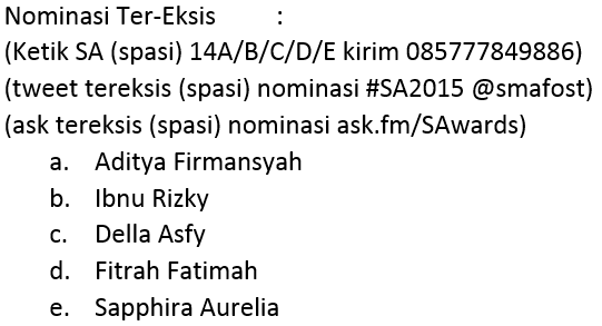 smafost's tweet photo. Dukung siapa sih yang pantas menyandang gelar TerJutek, TerAsik, Terkalem, TerEksis  Smafost Awards 2015 ???? http://t.co/ApJHmlkTEX