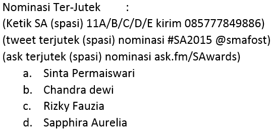 smafost's tweet photo. Dukung siapa sih yang pantas menyandang gelar TerJutek, TerAsik, Terkalem, TerEksis  Smafost Awards 2015 ???? http://t.co/ApJHmlkTEX