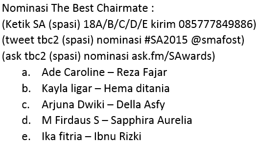 smafost's tweet photo. Dukung siapa sih yang pantas menyandang gelar TerPelit, TerJayus, The Best Couple, The Best Chairmate Smafost Awards http://t.co/MRmXEmwwnW